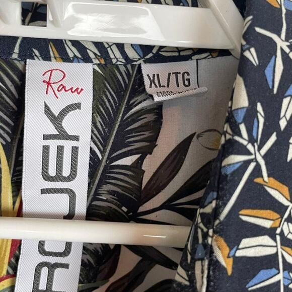 Raw Projek Button Up Shirt XL Blue Brown Palm Leaves Casual Tropical‎ - Picture 5 of 11